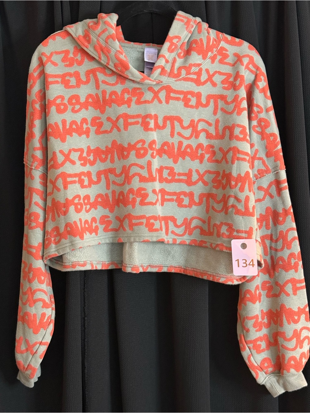 Fenty Beauty Beige and Coral Cropped Logo Hoodie Sweater